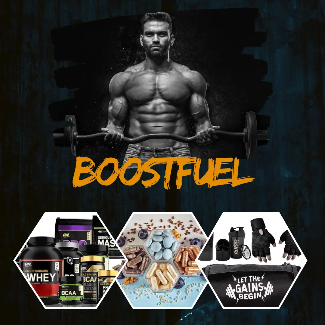 Premium bodybuilding supplements for men showcased at a UAE online nutrition store.